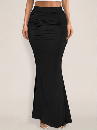 スカート ブラック ウエスト上げ ポリエステル エレガント 秋 ロング レディース ボトムス