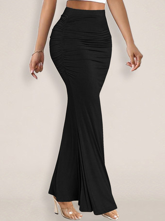 スカート ブラック ウエスト上げ ポリエステル エレガント 秋 ロング レディース ボトムス