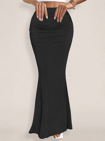 ブラック スカート ブラック ウエスト上げ ポリエステル エレガント 秋 ロング レディース ボトムス