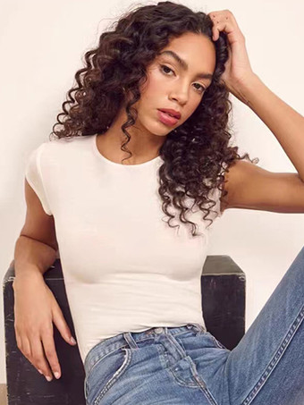 半袖ボディスーツ コーヒーブラウン ジュエルネック パイピング カジュアル ポリエステル レディース トップス