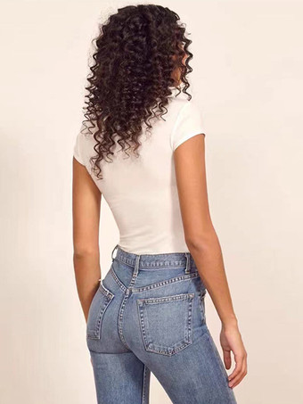 半袖ボディスーツ コーヒーブラウン ジュエルネック パイピング カジュアル ポリエステル レディース トップス