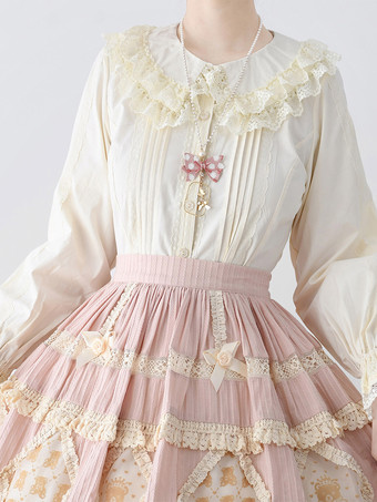 ロココ風ロリータブラウス ロリータトップ パープル 長袖 レース フリル ロリータシャツ