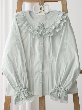 ロココ風ロリータブラウス ロリータトップ パープル 長袖 レース フリル ロリータシャツ