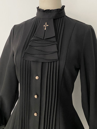 ゴシックロリータブラウス フリルロリータトップ 長袖ブラウス バーガンディロリータシャツ