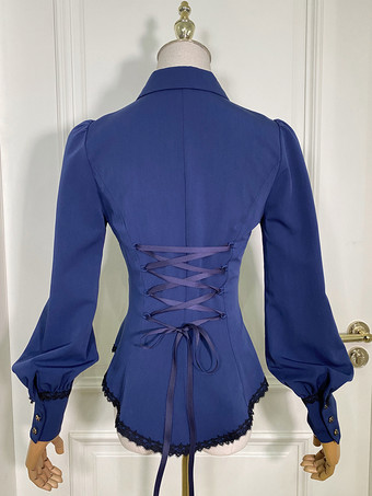 スチームパンク ロリータ ブラウス フリル レース ロリータ トップス 長袖 ブラウス ブルー ロリータ シャツ