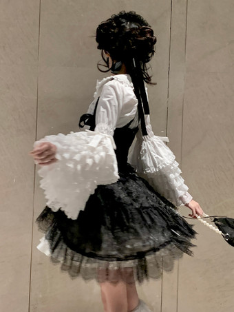 原宿ファッション ロリータ ブラウス ロリータ トップス ホワイト 長袖 レース リボン ロリータ シャツ