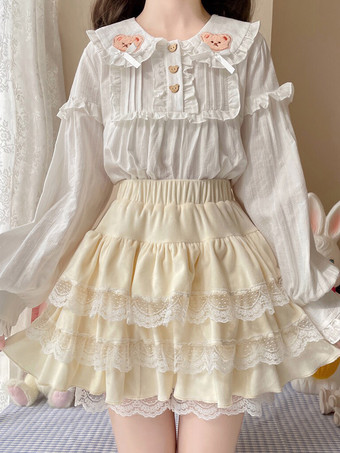 Bianco Camicette Lolita stile ROCOCO Camicetta Lolita a maniche lunghe con volant Camicia Lolita bianca