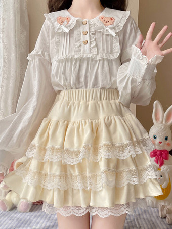 Camicette Lolita stile ROCOCO Camicetta Lolita a maniche lunghe con volant Camicia Lolita bianca