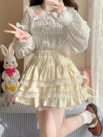 Camicette Lolita stile ROCOCO Camicetta Lolita a maniche lunghe con volant Camicia Lolita bianca