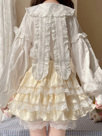 Camicette Lolita stile ROCOCO Camicetta Lolita a maniche lunghe con volant Camicia Lolita bianca