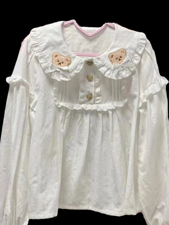 Camicette Lolita stile ROCOCO Camicetta Lolita a maniche lunghe con volant Camicia Lolita bianca