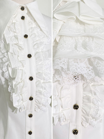 スチームパンク ロリータ ブラウス フリル レース ロリータ トップス 長袖 ブラウス ブルー ロリータ シャツ