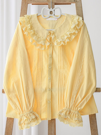 ロココ風ロリータブラウス ロリータトップ パープル 長袖 レース フリル ロリータシャツ