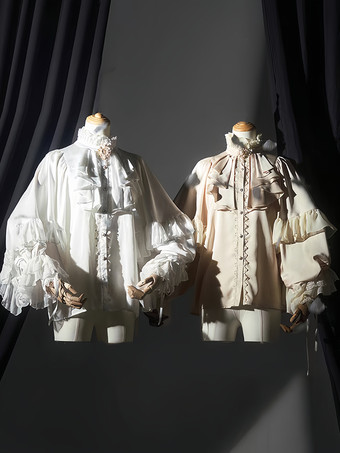 ホワイト ゴシックロリータブラウス ロリータトップス ホワイト 長袖 フリル ロリータシャツ