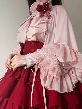 ゴシックロリータブラウス ロリータトップス ホワイト 長袖 フリル ロリータシャツ