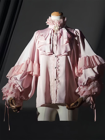 ゴシックロリータブラウス ロリータトップス ホワイト 長袖 フリル ロリータシャツ