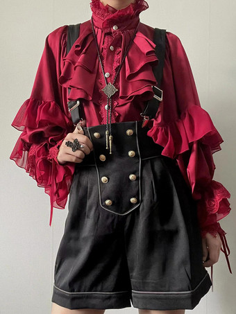 ゴシックロリータブラウス ロリータトップス ホワイト 長袖 フリル ロリータシャツ