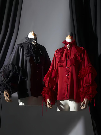 ゴシックロリータブラウス ロリータトップス ホワイト 長袖 フリル ロリータシャツ