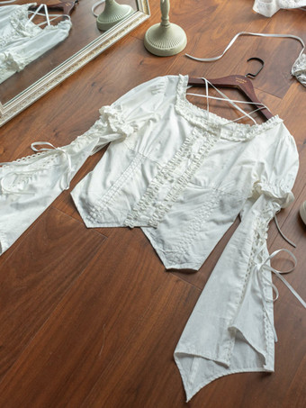 ゴシックロリータブラウス フリル レースアップ 半袖ブラウス ロリータトップ 黒ロリータシャツ