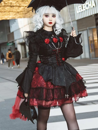 ゴシックロリータブラウス フリル レースアップ 半袖ブラウス ロリータトップ 黒ロリータシャツ