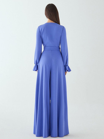 イブニングドレス ジャンプスーツ Vネック フロアレングス サッシュ 社交パーティードレス