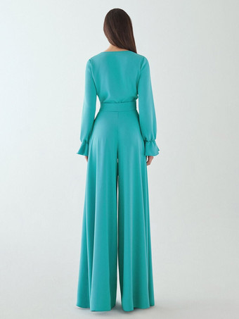 イブニングドレス ジャンプスーツ Vネック フロアレングス サッシュ 社交パーティードレス