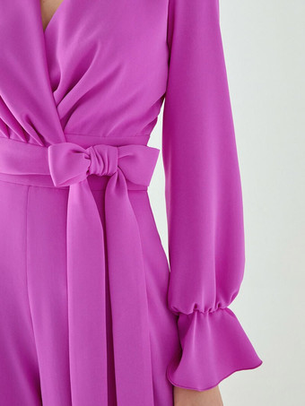 イブニングドレス ジャンプスーツ Vネック フロアレングス サッシュ 社交パーティードレス