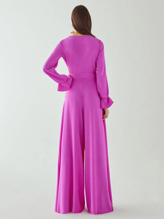 イブニングドレス ジャンプスーツ Vネック フロアレングス サッシュ 社交パーティードレス