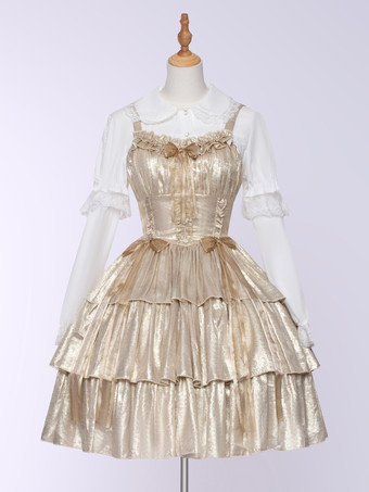 JSK Gold Elegant Lolita Dress Layered Ruffle Hemline Polyester Sleeveless Sweet Lolita Dress