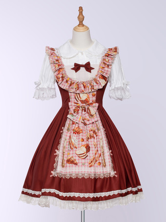 JSK Tea Party Style Picnic Sweet Lolita Dress Polyester Sleeveless Red Lolita Dress