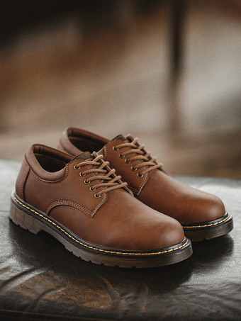 メンズ ブラウン ラウンドトゥ レースアップ デビーシューズ