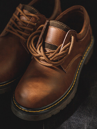 メンズ ブラウン ラウンドトゥ レースアップ デビーシューズ