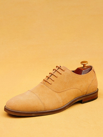 Marrone chiaro Scarpe casual da uomo Scarpe con punta tonda in micro pelle scamosciata marrone caffè