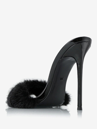 レディース セクシー スライドサンダル フェイクファー オープントゥ ハイヒール ミュール