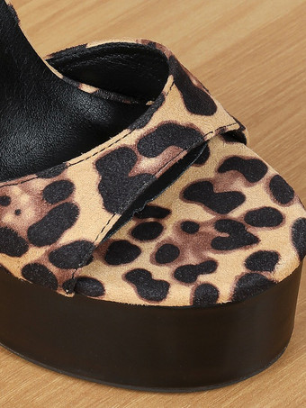 レディースヒールサンダル セクシーなプラットフォームオープントゥ ヒョウ柄ハイヒールサンダル