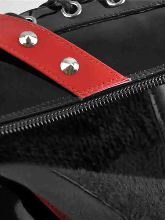 レディース ブラック リベット セクシー ブーティ プラットフォーム ラウンドトゥ チャンキーヒール アンクルブーツ