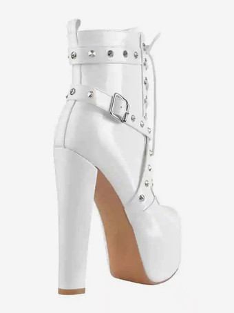 レディース ブラック リベット セクシー ブーティ プラットフォーム ラウンドトゥ チャンキーヒール アンクルブーツ