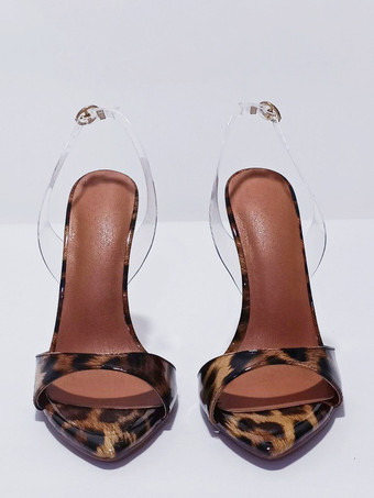 ブルーハイヒールサンダル 透明オープントゥ スティレットヒール ドレスサンダル