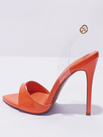オレンジブルーハイヒールサンダル 透明オープントゥ スティレットヒール ドレスサンダル