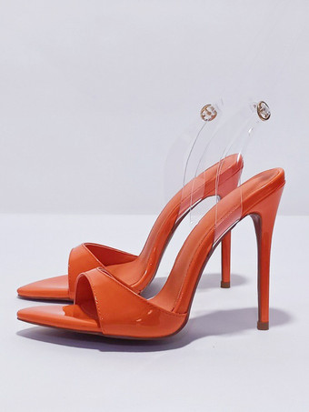 ブルーハイヒールサンダル 透明オープントゥ スティレットヒール ドレスサンダル