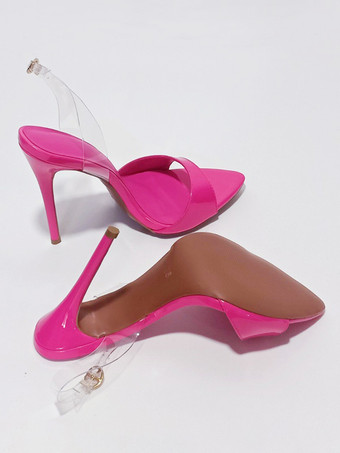 ブルーハイヒールサンダル 透明オープントゥ スティレットヒール ドレスサンダル