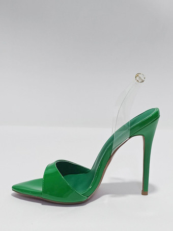 グリーン ブルーハイヒールサンダル 透明オープントゥ スティレットヒール ドレスサンダル