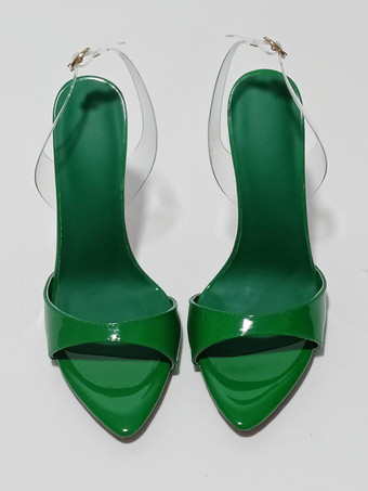 ブルーハイヒールサンダル 透明オープントゥ スティレットヒール ドレスサンダル