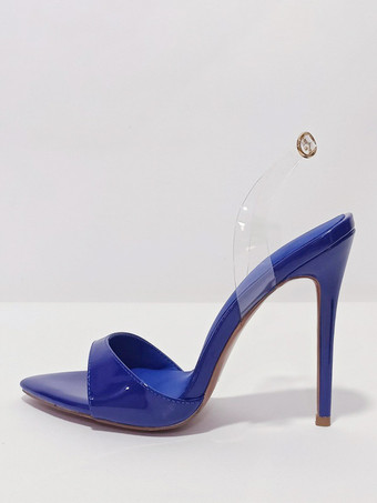 ブルー ブルーハイヒールサンダル 透明オープントゥ スティレットヒール ドレスサンダル
