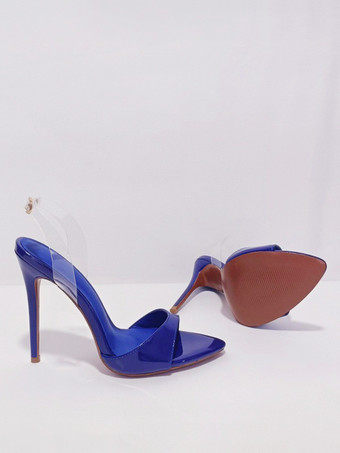 ブルーハイヒールサンダル 透明オープントゥ スティレットヒール ドレスサンダル