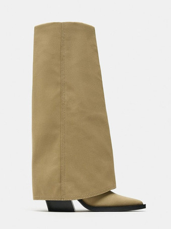 ミッドカーフブーツ レディース ポリエステル ポインテッドトゥ チャンキーヒールブーツ