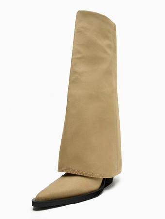 ミッドカーフブーツ レディース ポリエステル ポインテッドトゥ チャンキーヒールブーツ