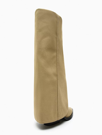 ミッドカーフブーツ レディース ポリエステル ポインテッドトゥ チャンキーヒールブーツ