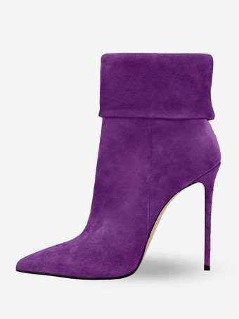 パープル レディース レッド ポインテッドトゥ ブーティ スティレットヒール アンクルブーツ