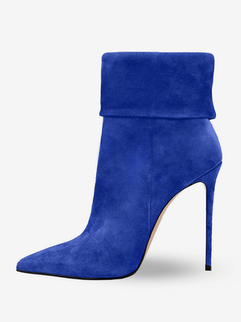 ブルー レディース レッド ポインテッドトゥ ブーティ スティレットヒール アンクルブーツ
